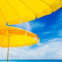 Buy canvas prints of Yellow Beach Umbrellas by Betty LaRue
