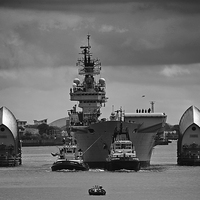 Buy canvas prints of HMS Illustrious at Thames Barrier by Rob  Powell