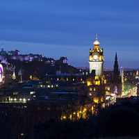 Buy canvas prints of Edinburgh skyline at Christmas by James Marsden