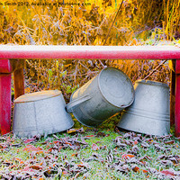 Buy canvas prints of Zinc tubs under bench in autumn by Kathleen Smith (kbhsphoto)