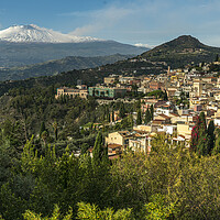 Buy canvas prints of Taormina and Mount Etna, Sicily, by peter schickert