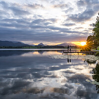 Buy canvas prints of Hopfensee lake sunset, Bavaria by peter schickert