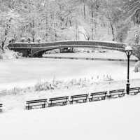 Buy canvas prints of Bow Bridge Central Park Winter Wonderland BW by Susan Candelario