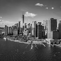 Buy canvas prints of Lower Manhattan Aerial View BW by Susan Candelario