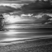 Buy canvas prints of Talacre Beach Lighthouse Monochrome by Jonathan Thirkell