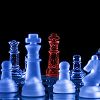 Buy canvas prints of Chess Pieces Blue And Red by Jonathan Thirkell