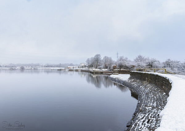 Elton Reservoir In The Snow Bury Lancashire Picture Board by Jonathan Thirkell