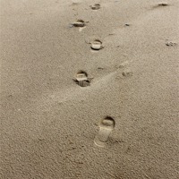 Buy canvas prints of Footprint in the sand by Rebecca Giles