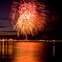 Buy canvas prints of Fireworks at Paignton Beach by Jay Lethbridge