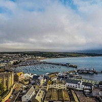 Buy canvas prints of Beautiful Aerial view of Penzance and the harbour by Jonny Essex