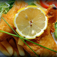 Buy canvas prints of Beer battered fish and chips! by Paula Palmer canvas