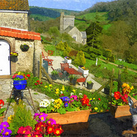 Buy canvas prints of Garden view to Branscombe church by Paula Palmer canvas