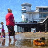 Buy canvas prints of Weston-Super-Mare pier -paddling 1 by Paula Palmer canvas