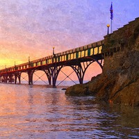 Buy canvas prints of spring sunset over Clevedon Pier by Paula Palmer canvas