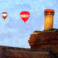 Buy canvas prints of  Roof top view of hot air balloons by Paula Palmer canvas