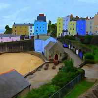 Buy canvas prints of Picturesque,pastel houses in Tenby harbour by Paula Palmer canvas