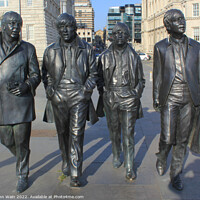 Buy canvas prints of Pier head Beatles Statues Liverpool by John Wain