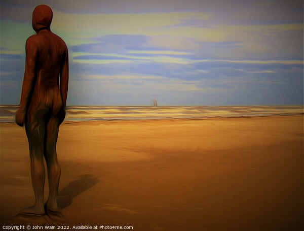 Gormley Statue on the beach (Digital Art) Picture Board by John Wain