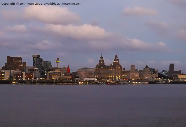 Liverpool Waterfront Skyline at night Picture Board by John Wain