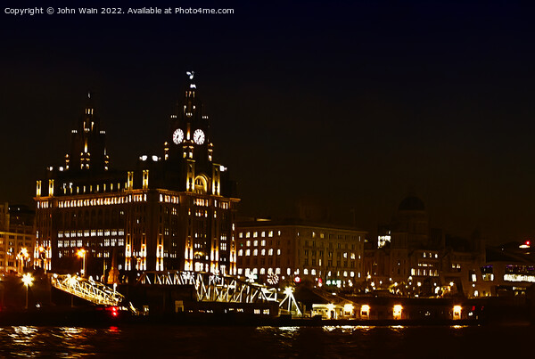 Liverpool's Three Graces at night Picture Board by John Wain