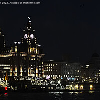 Buy canvas prints of Liverpool's Three Graces at night by John Wain
