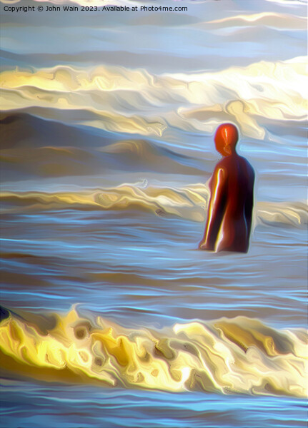 Heavy sea and a Gormley Iron man(Digital Painting) Picture Board by John Wain
