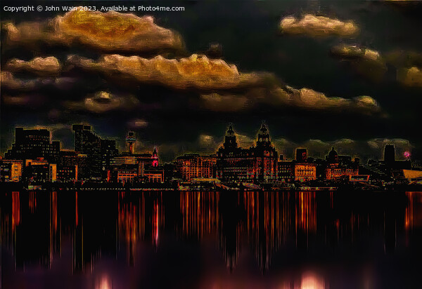 Liverpool Waterfront Skyline (Digital Art)  Picture Board by John Wain