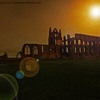 Buy canvas prints of Whitby Abbey  at sunset (Digital Art) by John Wain