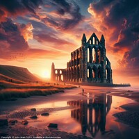 Buy canvas prints of Whitby Abbey on the beach (AI Generated) by John Wain