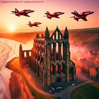Buy canvas prints of Whitby Abbey with the Red Arrows at sunset (AIG) by John Wain