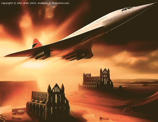 Fast jet over Abbey Ruins (AI Generated) Picture Board by John Wain