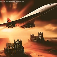 Buy canvas prints of Fast jet over Abbey Ruins (AI Generated) by John Wain