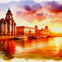Liverpool Waterfront Skyline Sunset (AI Generated)