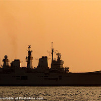 Buy canvas prints of HMS Illustrious Leaving Liverpool at Sunset by John Wain