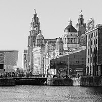Buy canvas prints of Royal Albert Dock, Liverpool (Black and White) by John Wain