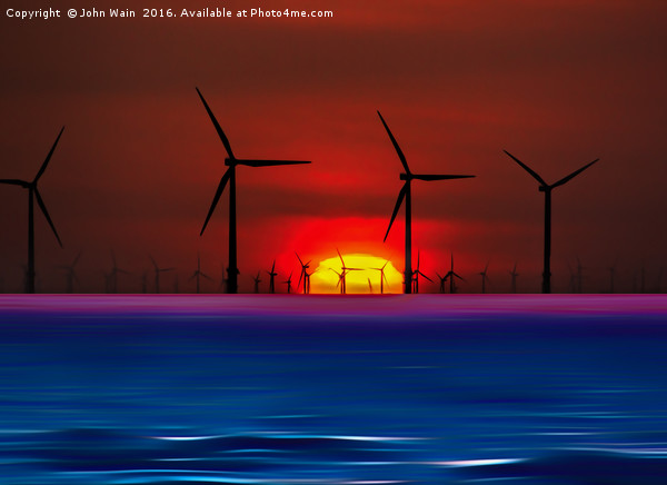 Sunset Wind Farms (Digital Art) Picture Board by John Wain