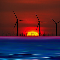 Buy canvas prints of Sunset Wind Farms (Digital Art) by John Wain