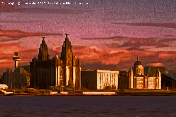 Liverpool Waterfront at Sunset (Digital Art) Picture Board by John Wain