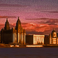 Buy canvas prints of Liverpool Waterfront at Sunset (Digital Art) by John Wain