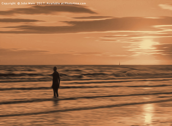 A Gormley Iron man at sunset (Digital Art) Picture Board by John Wain