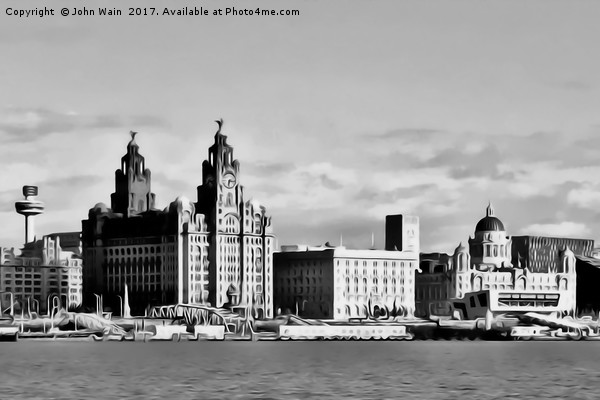 Liverpool Skyline Waterfront (Digital Art) Picture Board by John Wain