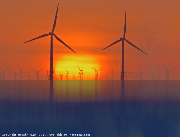 Wind Farms at Sunset (Digital Art) Picture Board by John Wain