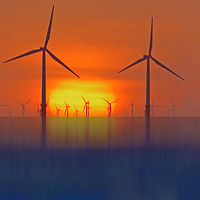 Buy canvas prints of Wind Farms at Sunset (Digital Art) by John Wain