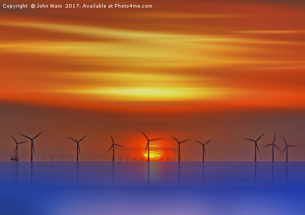 Wind Farms at Sunset (Digital Art) Picture Board by John Wain
