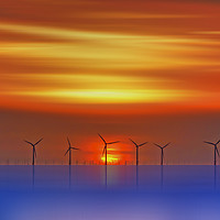Buy canvas prints of Wind Farms at Sunset (Digital Art) by John Wain
