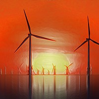 Buy canvas prints of Windmills on the Sunset (Digital Art) by John Wain