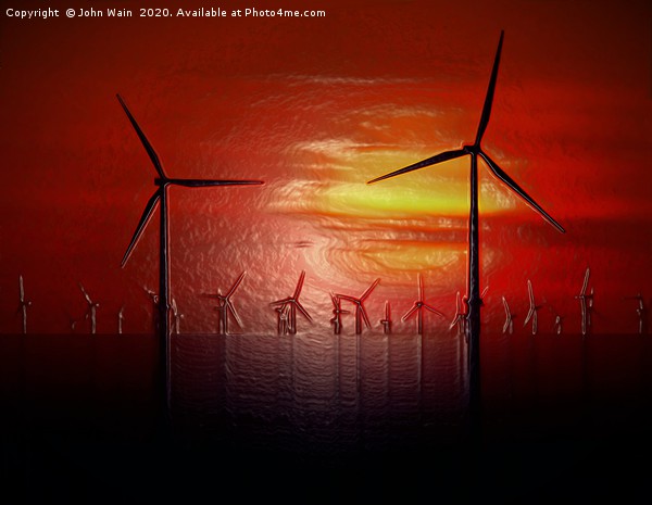 Windmills at Sunset (Digital Art)  Picture Board by John Wain