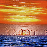 Buy canvas prints of Windmills on Sunset (Original Digital Art)  by John Wain