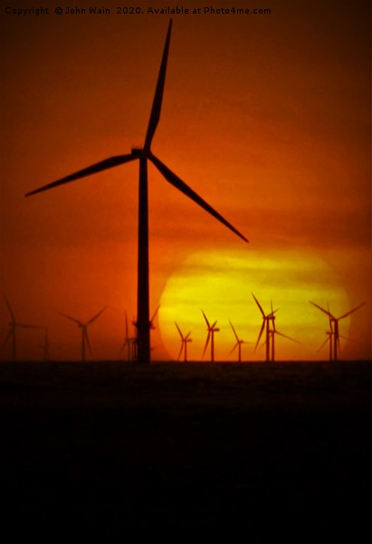Windmills at Sunset (Digital Art) Picture Board by John Wain