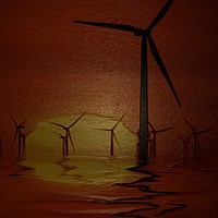 Buy canvas prints of Windmills at Sunset (Digital Art) by John Wain